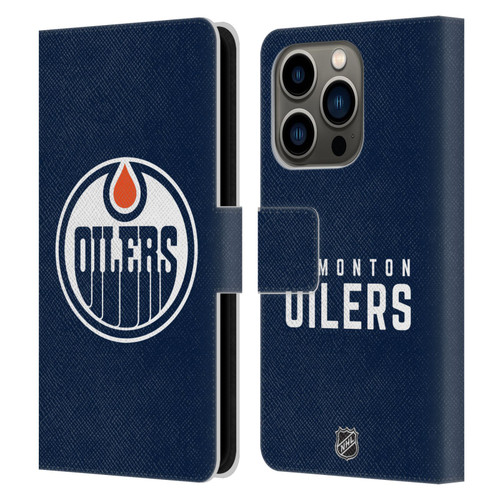 NHL Edmonton Oilers Plain Leather Book Wallet Case Cover For Apple iPhone 14 Pro