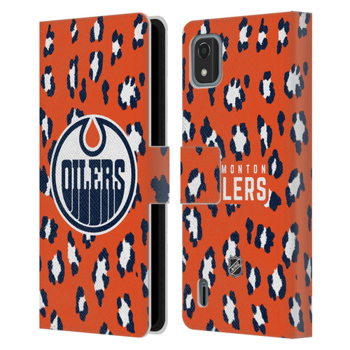 NHL Edmonton Oilers Leopard Patten Leather Book Wallet Case Cover For Nokia C2 2nd Edition