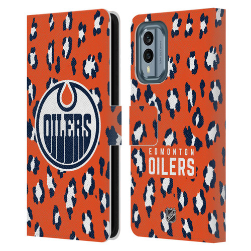 NHL Edmonton Oilers Leopard Patten Leather Book Wallet Case Cover For Nokia X30