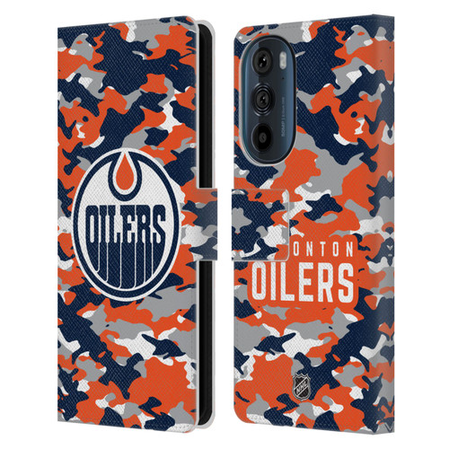 NHL Edmonton Oilers Camouflage Leather Book Wallet Case Cover For Motorola Edge 30