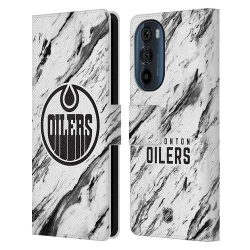 NHL Edmonton Oilers Marble Leather Book Wallet Case Cover For Motorola Edge 30