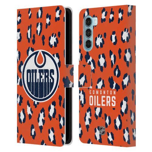 NHL Edmonton Oilers Leopard Patten Leather Book Wallet Case Cover For Motorola Edge S30 / Moto G200 5G