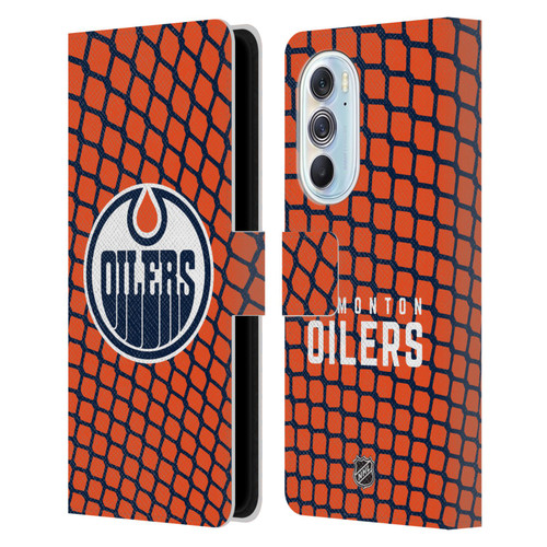 NHL Edmonton Oilers Net Pattern Leather Book Wallet Case Cover For Motorola Edge X30