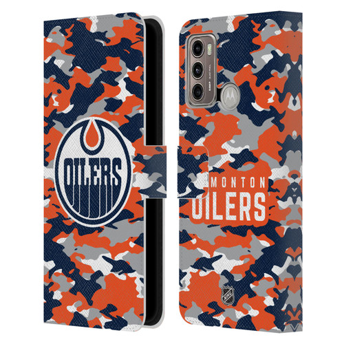 NHL Edmonton Oilers Camouflage Leather Book Wallet Case Cover For Motorola Moto G60 / Moto G40 Fusion