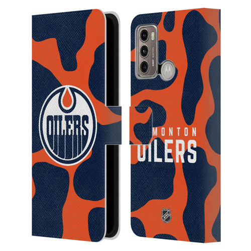 NHL Edmonton Oilers Cow Pattern Leather Book Wallet Case Cover For Motorola Moto G60 / Moto G40 Fusion