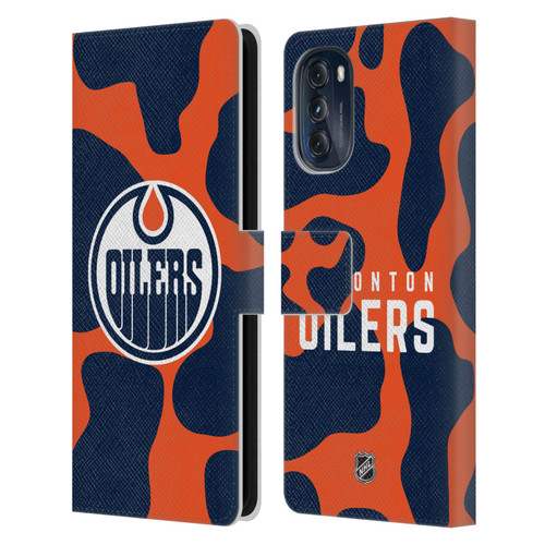 NHL Edmonton Oilers Cow Pattern Leather Book Wallet Case Cover For Motorola Moto G (2022)