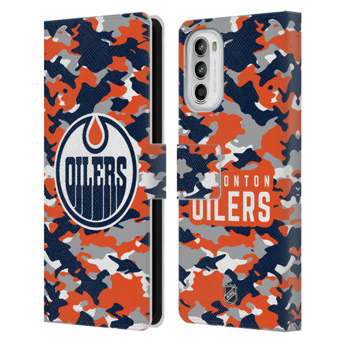 NHL Edmonton Oilers Camouflage Leather Book Wallet Case Cover For Motorola Moto G52