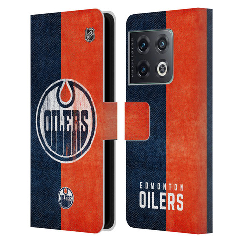 NHL Edmonton Oilers Half Distressed Leather Book Wallet Case Cover For OnePlus 10 Pro