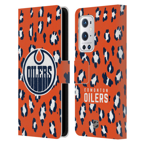 NHL Edmonton Oilers Leopard Patten Leather Book Wallet Case Cover For OnePlus 9 Pro