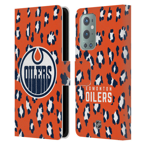 NHL Edmonton Oilers Leopard Patten Leather Book Wallet Case Cover For OnePlus 9