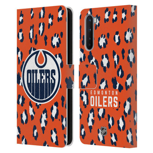 NHL Edmonton Oilers Leopard Patten Leather Book Wallet Case Cover For OnePlus Nord 5G