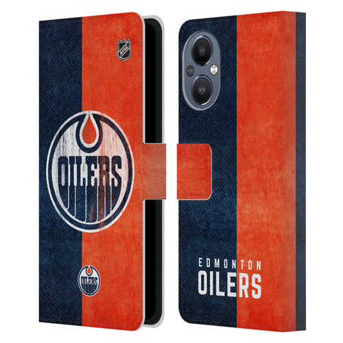 NHL Edmonton Oilers Half Distressed Leather Book Wallet Case Cover For OnePlus Nord N20 5G