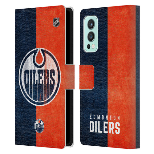 NHL Edmonton Oilers Half Distressed Leather Book Wallet Case Cover For OnePlus Nord 2 5G