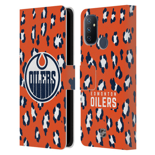 NHL Edmonton Oilers Leopard Patten Leather Book Wallet Case Cover For OnePlus Nord N100