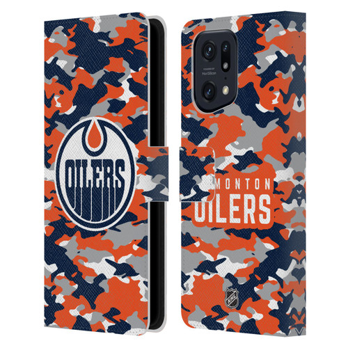 NHL Edmonton Oilers Camouflage Leather Book Wallet Case Cover For OPPO Find X5 Pro