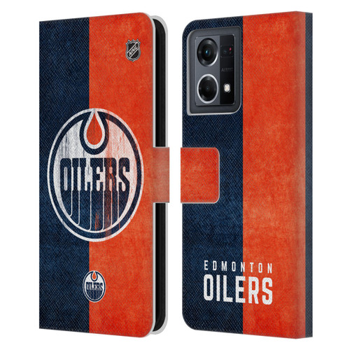 NHL Edmonton Oilers Half Distressed Leather Book Wallet Case Cover For OPPO Reno8 4G