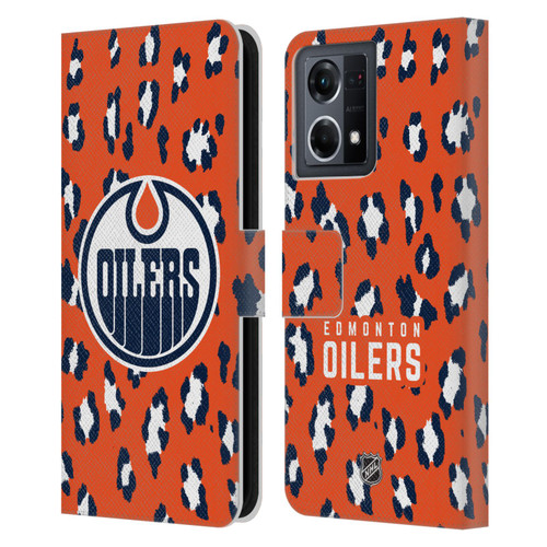 NHL Edmonton Oilers Leopard Patten Leather Book Wallet Case Cover For OPPO Reno8 4G