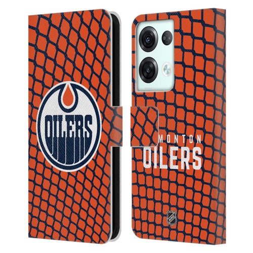 NHL Edmonton Oilers Net Pattern Leather Book Wallet Case Cover For OPPO Reno8 Pro