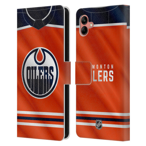 NHL Edmonton Oilers Jersey Leather Book Wallet Case Cover For Samsung Galaxy A04 (2022)