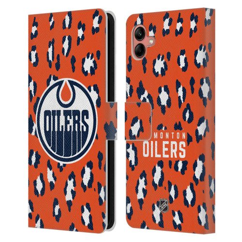 NHL Edmonton Oilers Leopard Patten Leather Book Wallet Case Cover For Samsung Galaxy A04 (2022)