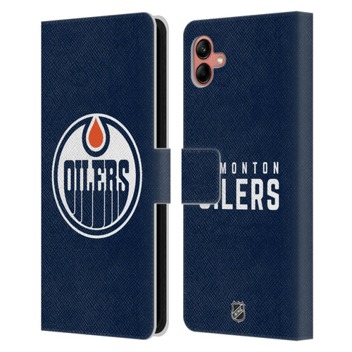 NHL Edmonton Oilers Plain Leather Book Wallet Case Cover For Samsung Galaxy A04 (2022)
