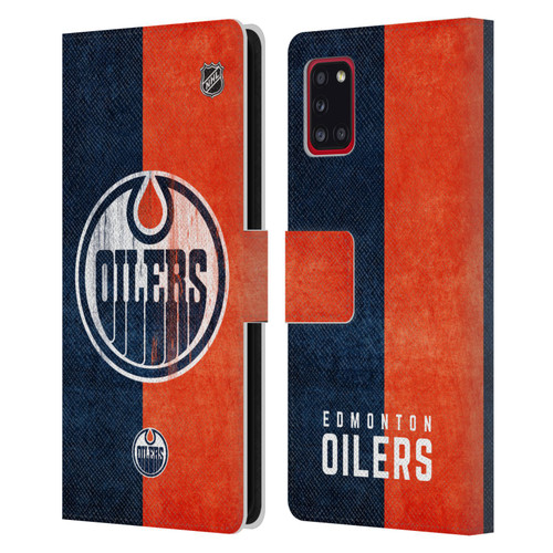 NHL Edmonton Oilers Half Distressed Leather Book Wallet Case Cover For Samsung Galaxy A31 (2020)