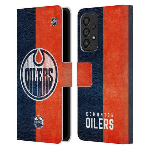 NHL Edmonton Oilers Half Distressed Leather Book Wallet Case Cover For Samsung Galaxy A33 5G (2022)