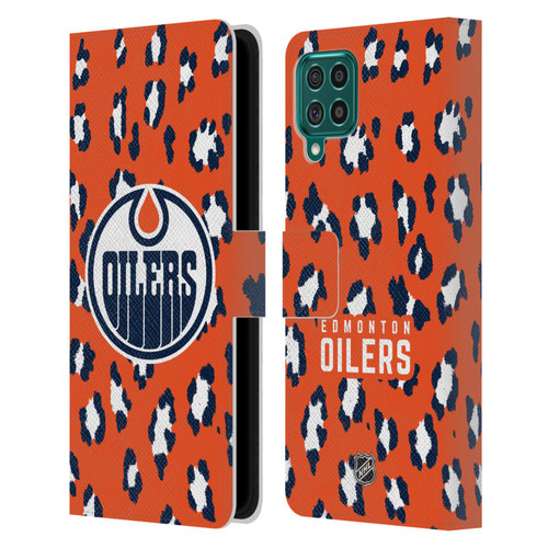 NHL Edmonton Oilers Leopard Patten Leather Book Wallet Case Cover For Samsung Galaxy F62 (2021)