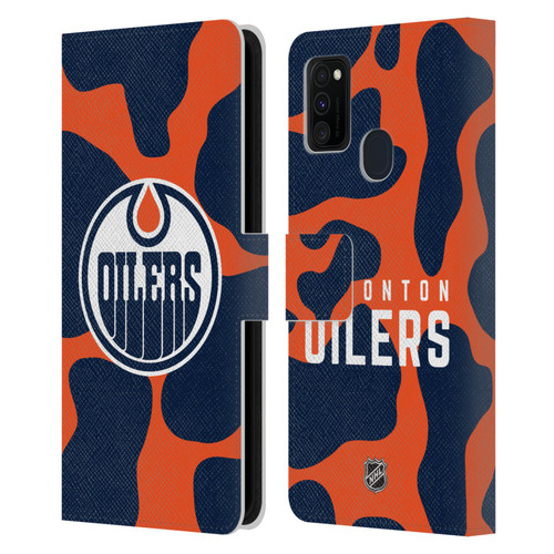 NHL Edmonton Oilers Cow Pattern Leather Book Wallet Case Cover For Samsung Galaxy M30s (2019)/M21 (2020)