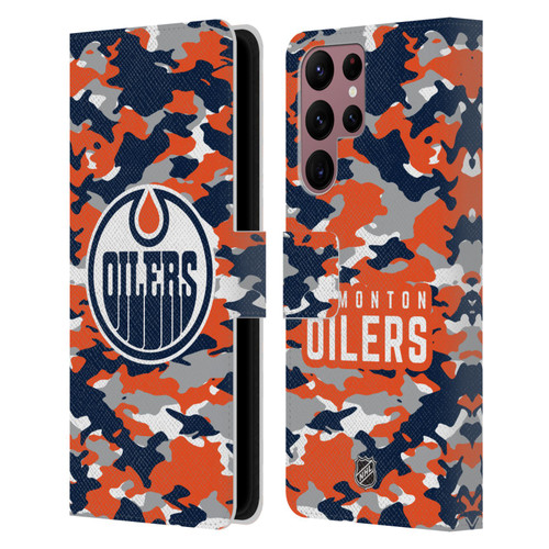 NHL Edmonton Oilers Camouflage Leather Book Wallet Case Cover For Samsung Galaxy S22 Ultra 5G