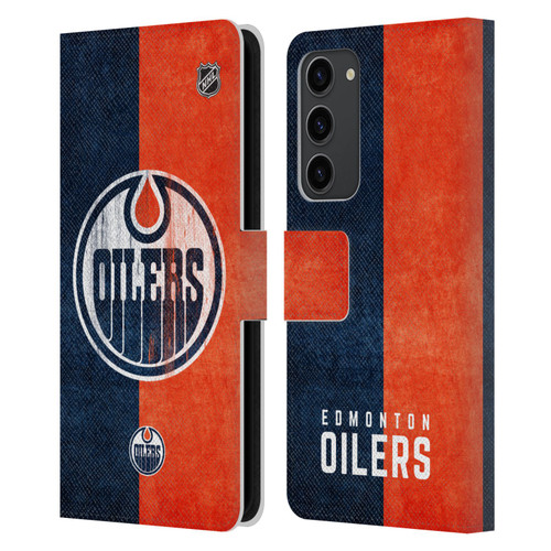 NHL Edmonton Oilers Half Distressed Leather Book Wallet Case Cover For Samsung Galaxy S23+ 5G