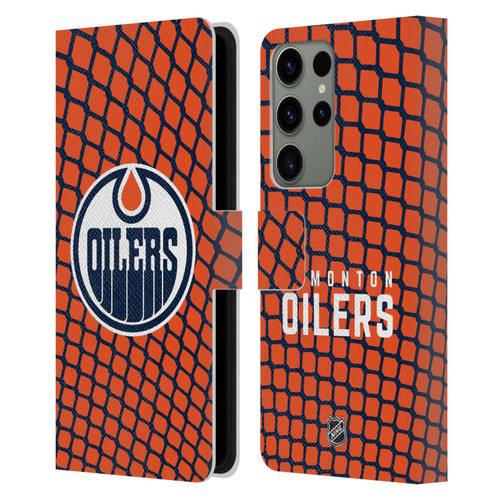 NHL Edmonton Oilers Net Pattern Leather Book Wallet Case Cover For Samsung Galaxy S23 Ultra 5G