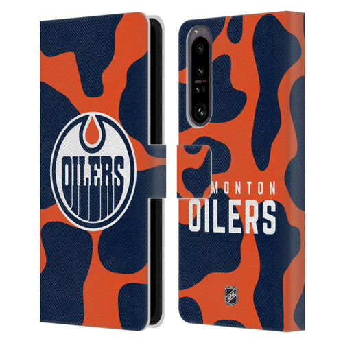 NHL Edmonton Oilers Cow Pattern Leather Book Wallet Case Cover For Sony Xperia 1 IV