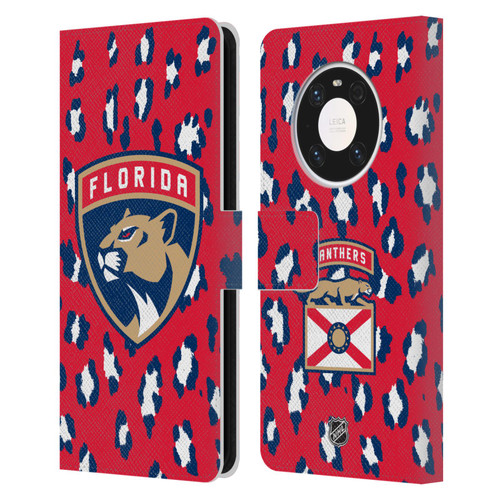 NHL Florida Panthers Leopard Patten Leather Book Wallet Case Cover For Huawei Mate 40 Pro 5G