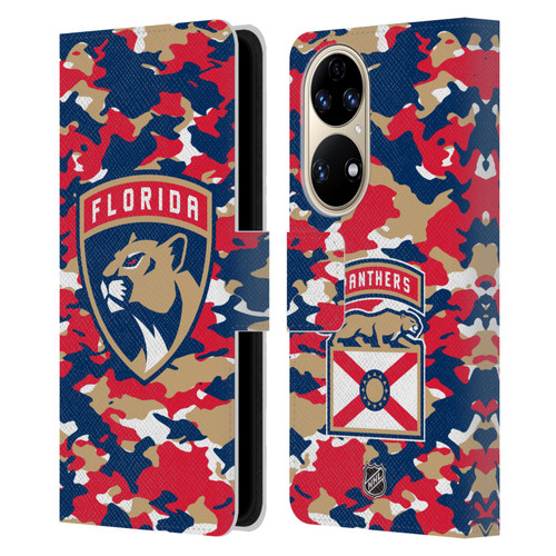 NHL Florida Panthers Camouflage Leather Book Wallet Case Cover For Huawei P50