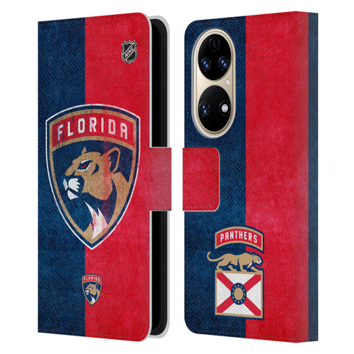 NHL Florida Panthers Half Distressed Leather Book Wallet Case Cover For Huawei P50