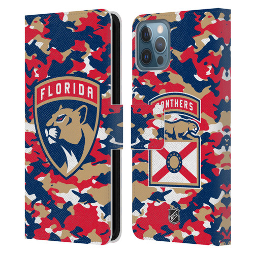 NHL Florida Panthers Camouflage Leather Book Wallet Case Cover For Apple iPhone 12 / iPhone 12 Pro