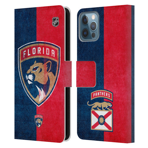 NHL Florida Panthers Half Distressed Leather Book Wallet Case Cover For Apple iPhone 12 / iPhone 12 Pro