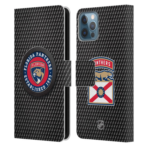 NHL Florida Panthers Puck Texture Leather Book Wallet Case Cover For Apple iPhone 12 / iPhone 12 Pro