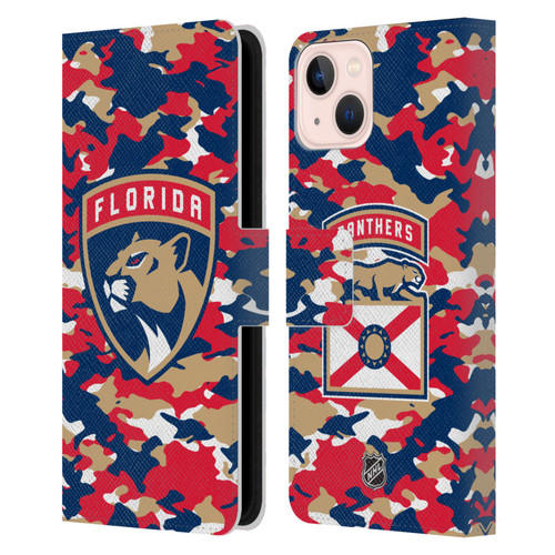 NHL Florida Panthers Camouflage Leather Book Wallet Case Cover For Apple iPhone 13