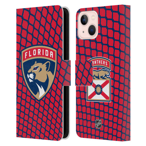 NHL Florida Panthers Net Pattern Leather Book Wallet Case Cover For Apple iPhone 13