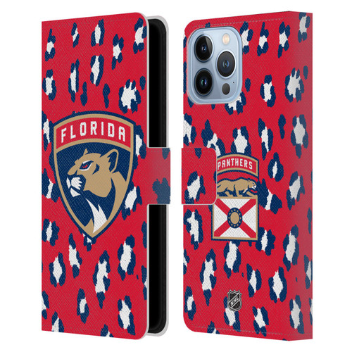 NHL Florida Panthers Leopard Patten Leather Book Wallet Case Cover For Apple iPhone 13 Pro Max
