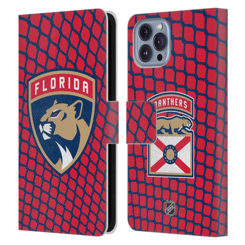 NHL Florida Panthers Net Pattern Leather Book Wallet Case Cover For Apple iPhone 14