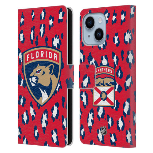 NHL Florida Panthers Leopard Patten Leather Book Wallet Case Cover For Apple iPhone 14 Plus