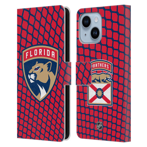 NHL Florida Panthers Net Pattern Leather Book Wallet Case Cover For Apple iPhone 14 Plus
