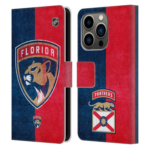 NHL Florida Panthers Half Distressed Leather Book Wallet Case Cover For Apple iPhone 14 Pro