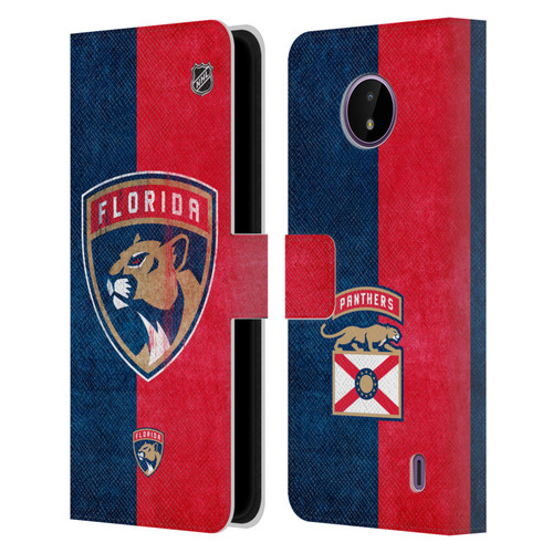 NHL Florida Panthers Half Distressed Leather Book Wallet Case Cover For Nokia C10 / C20