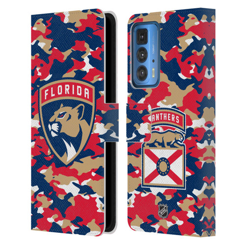 NHL Florida Panthers Camouflage Leather Book Wallet Case Cover For Motorola Edge 20 Pro
