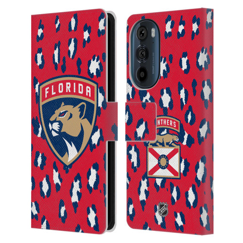 NHL Florida Panthers Leopard Patten Leather Book Wallet Case Cover For Motorola Edge 30