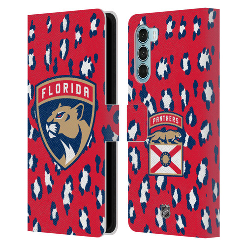 NHL Florida Panthers Leopard Patten Leather Book Wallet Case Cover For Motorola Edge S30 / Moto G200 5G